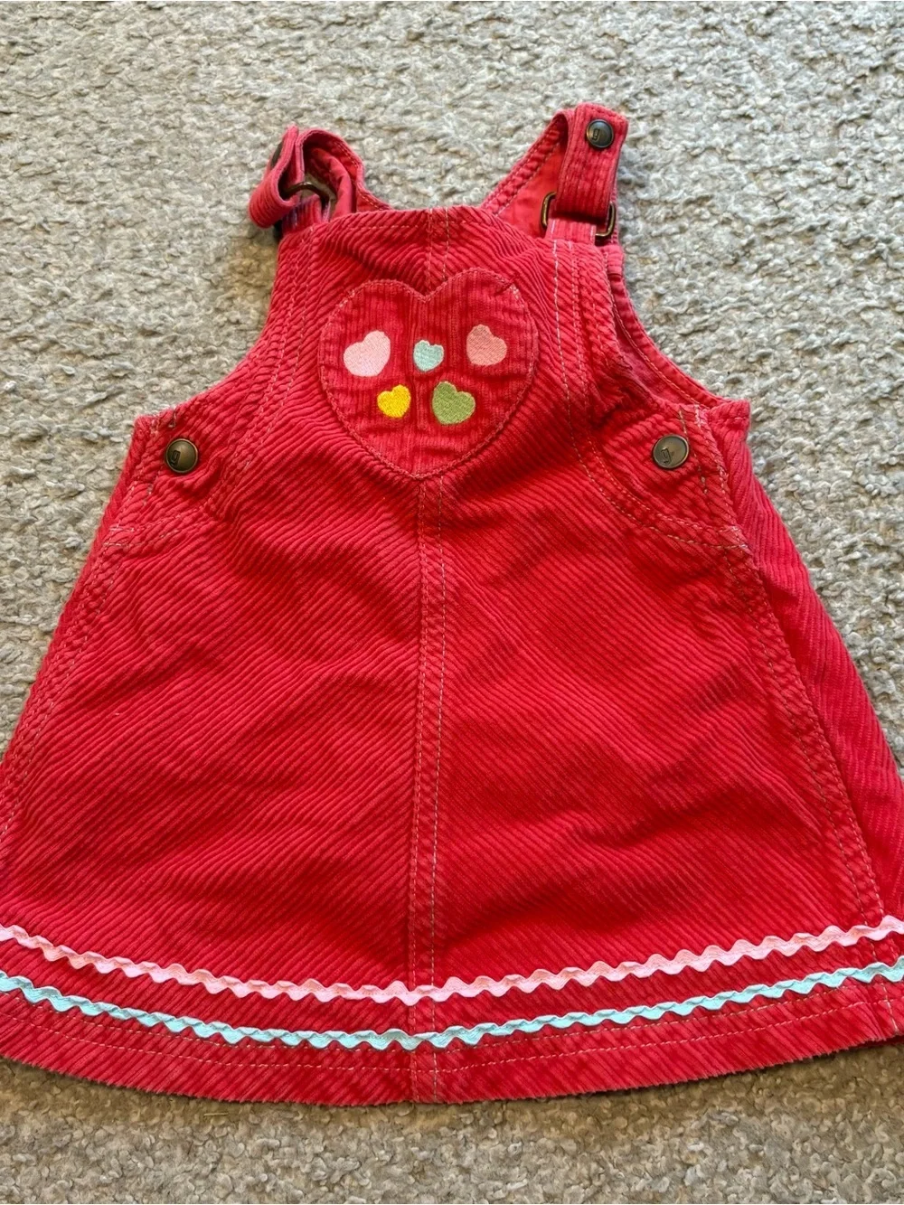 Gymboree 12-18 Month Tiny Hearts Corduroy Jumper Dress Red Overall Vintage Y2K